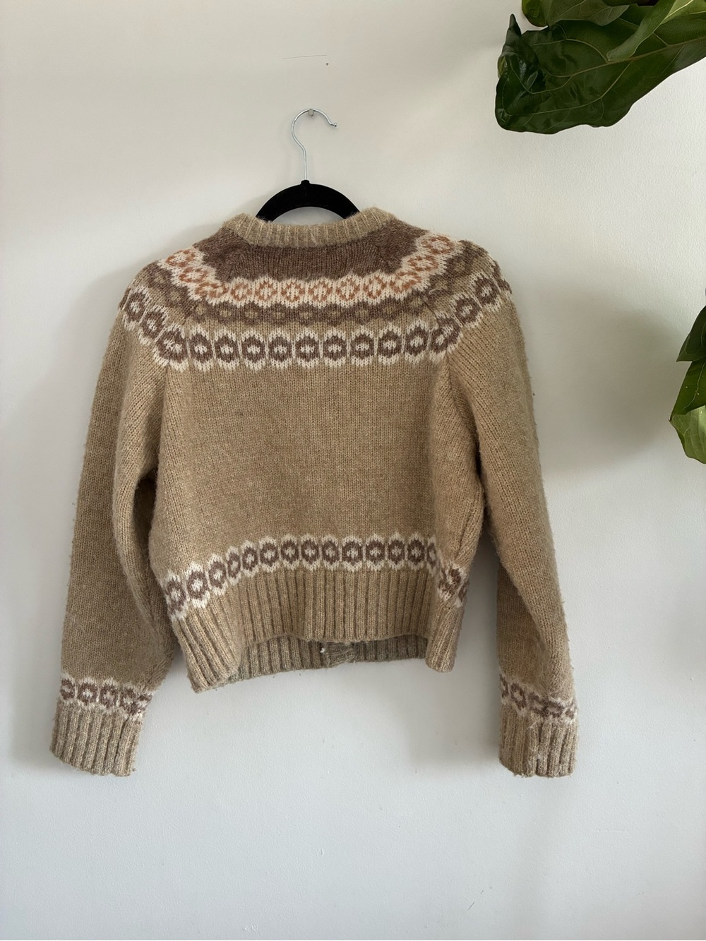 Neutral Fair Isle Knit Cardigan in Beige - Picture 2 of 2